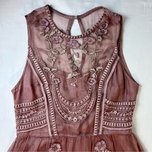 Anthropologie Floral Embroidered Dress in Dusty Rose size 6
